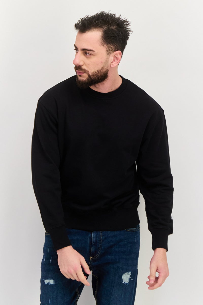 ESPRIT Men Crew Neck Solid Long Sleeves Sweatshirt, Black - Image 1