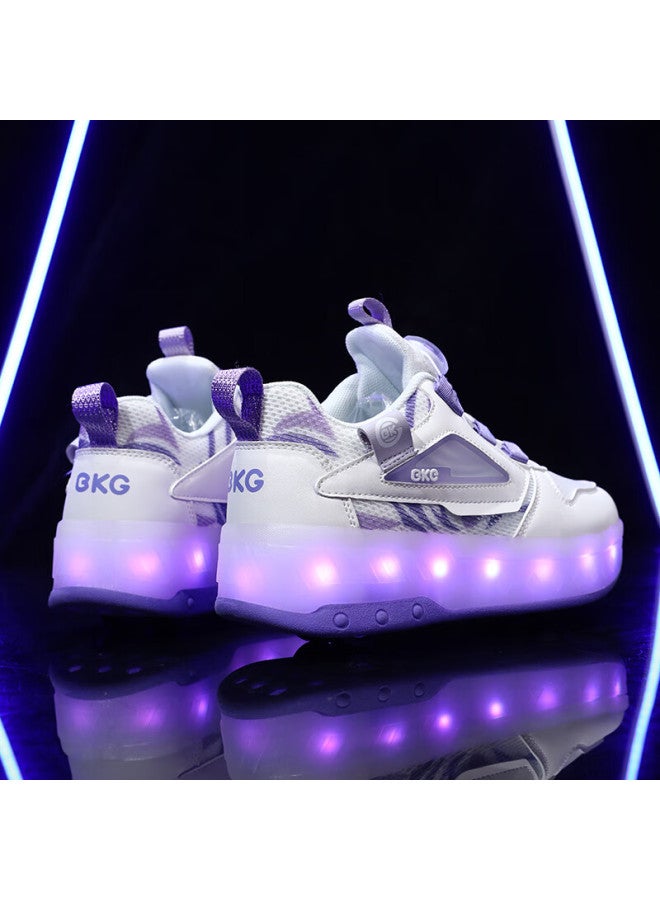 Bkg Kids' Summer New Breathable Running Shoes For Boys And Girls Students Zyq24311-b16 White Purple Size 36 - Image 3