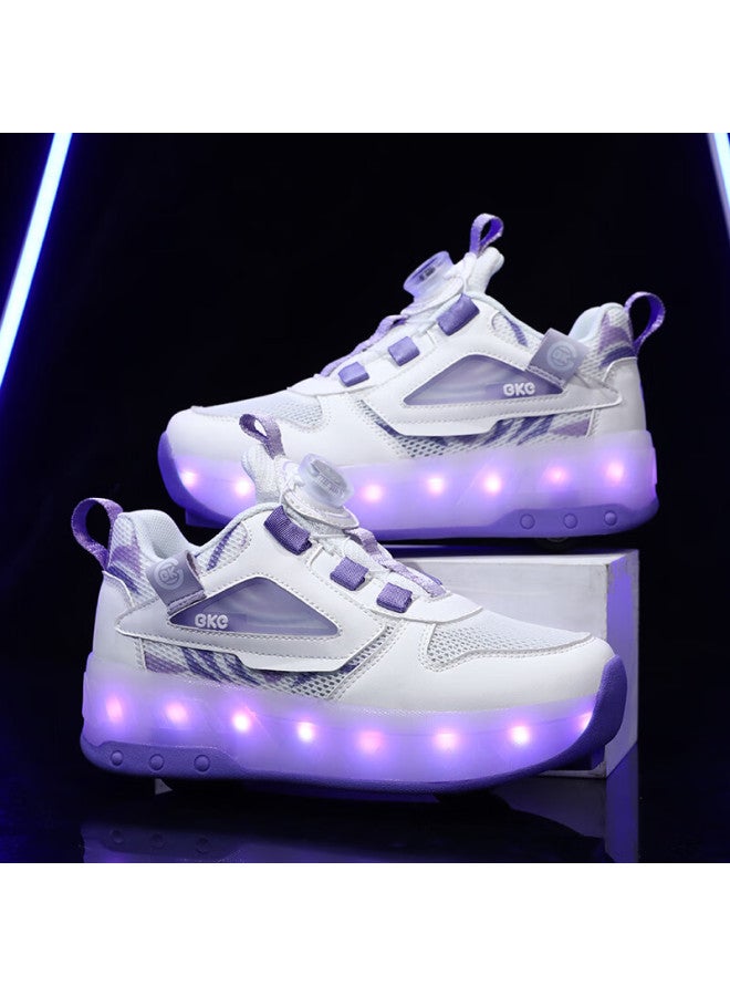 Bkg Kids' Summer New Breathable Running Shoes For Boys And Girls Students Zyq24311-b16 White Purple Size 36 - Image 2