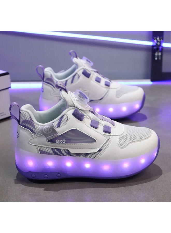 Bkg Kids' Summer New Breathable Running Shoes For Boys And Girls Students Zyq24311-b16 White Purple Size 36 - Image 5