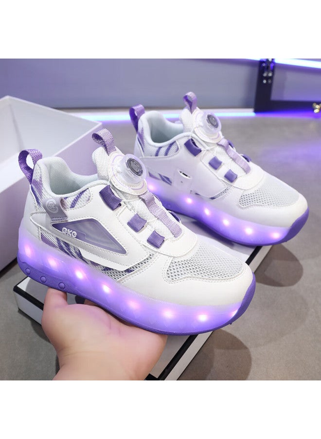 Bkg Kids' Summer New Breathable Running Shoes For Boys And Girls Students Zyq24311-b16 White Purple Size 36 - Image 4