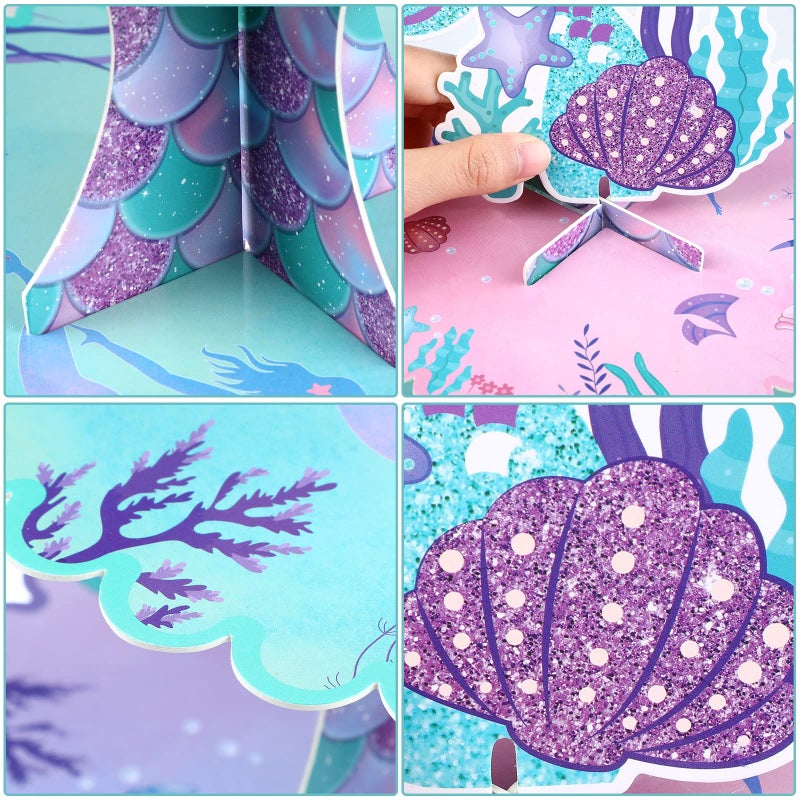 Patelai 3 Tier Mermaid Cupcake Stand Birthday Party Decorations Mermaid Theme Cake Holder Under The Sea Cake Stand Tail Toppers for Girls Underwater Ocean Baby Shower Birthday Party Supplies - Image 4