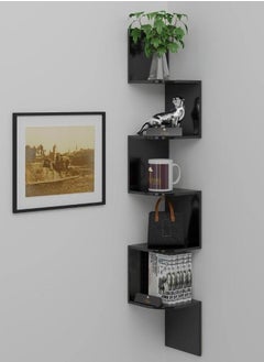 Wooden Twist Wooden Twist Wooden Zigzag Wall Mount Floating Corner Wall Shelf Black  - Image 1