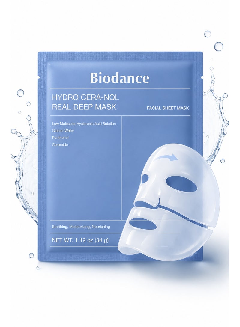 BIODANCE Hydro Cera-nol Real Deep Hydrogel Face Mask Hydrating Overnight Korean Sheet Mask for Moisturizing and Redness Relief 4 Pack - Image 1