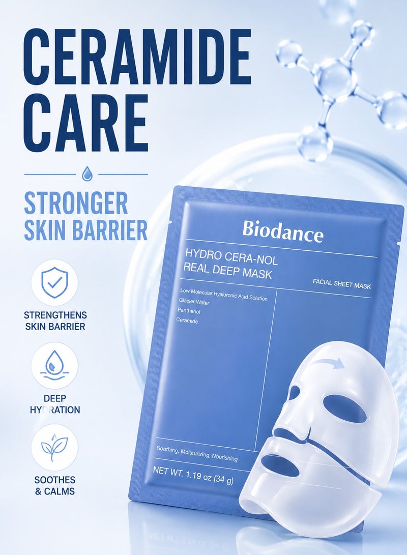 BIODANCE Hydro Cera-nol Real Deep Hydrogel Face Mask Hydrating Overnight Korean Sheet Mask for Moisturizing and Redness Relief 4 Pack - Image 3