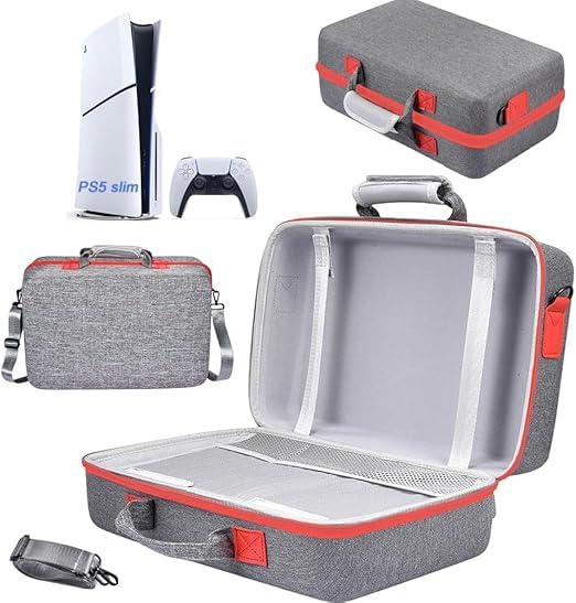 PSS Storage Bag for PS5 Slim, Hard Travel Carrying Case Compatible for PS5 Slim, Waterproof Shoulder Bag with Both Side Compartments Travel Accessories for PS5 Slim Disk/ Digital (Grey) - Image 4
