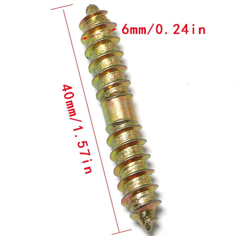 PZRT 12pcs 6x40MM Dowel Screw Zinc Plated Iron Double Ended Screw Self Tapping Furniture Screw - Image 3