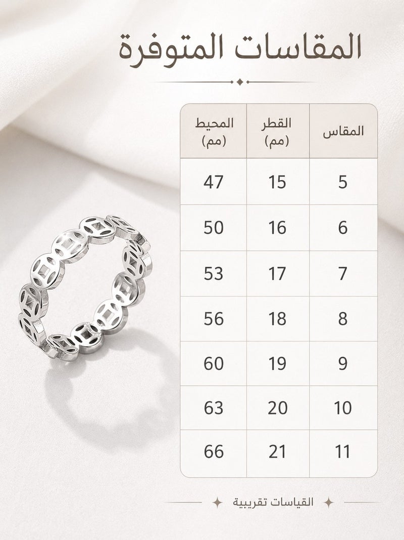 TEXSENDA Retro Silver Coin Ring, Stainless Steel Lucky Charm for Men & Women, Silver Color, Size 5-11 - Image 5