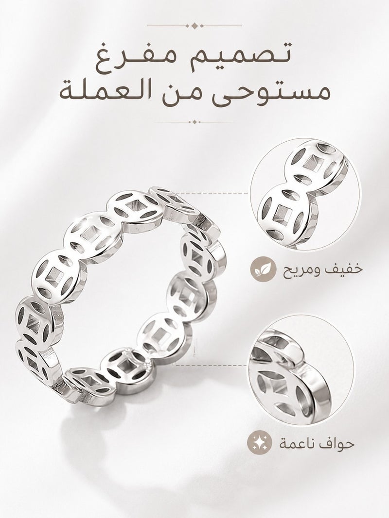 TEXSENDA Retro Silver Coin Ring, Stainless Steel Lucky Charm for Men & Women, Silver Color, Size 5-11 - Image 3