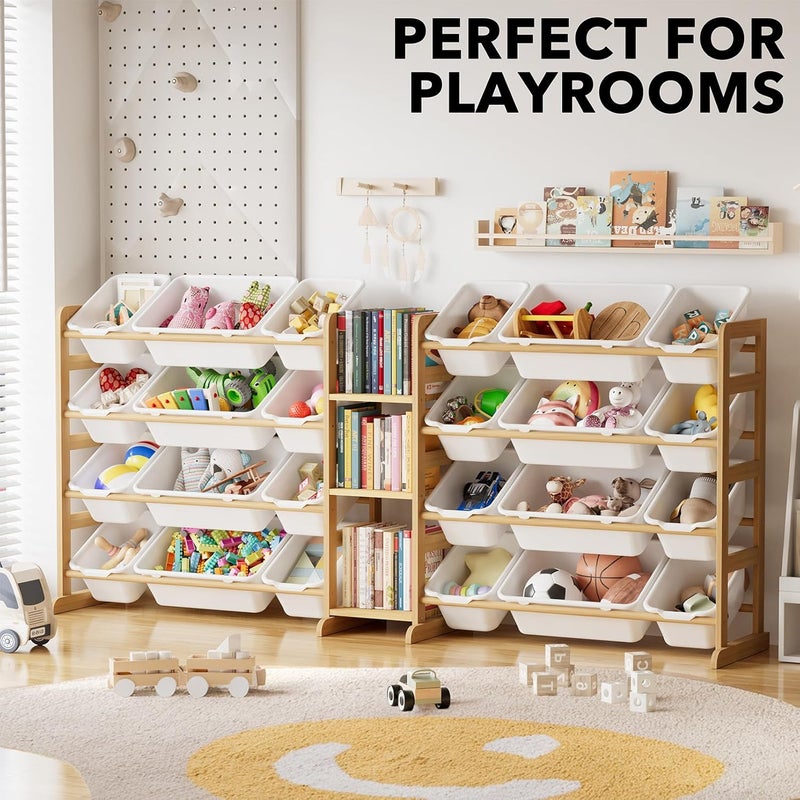 SpaceAid منظم تخزين الألعاب الكبير SpaceAid مع 24 صندوق و 3 رفوف لمنظمات التخزين رف كتب للأطفال صندوق رف للغرفة ديكور غرفة باللون الأبيض - Image 5