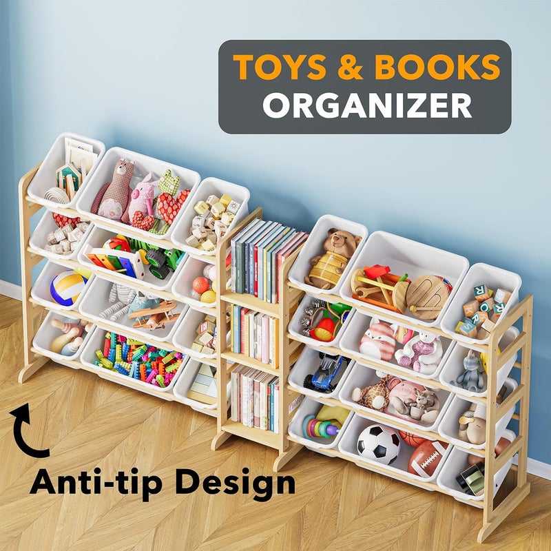 SpaceAid منظم تخزين الألعاب الكبير SpaceAid مع 24 صندوق و 3 رفوف لمنظمات التخزين رف كتب للأطفال صندوق رف للغرفة ديكور غرفة باللون الأبيض - Image 4