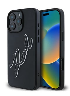 كارل لاغرفيلد جراب iPhone 16 Pro Max مع شعار مطاطي ثلاثي الأبعاد من مادة البولي يوريثان / حماية من السقوط / تصميم نحيف / غطاء خلفي خفيف الوزن - أسود  - Image 5