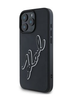 كارل لاغرفيلد جراب iPhone 16 Pro Max مع شعار مطاطي ثلاثي الأبعاد من مادة البولي يوريثان / حماية من السقوط / تصميم نحيف / غطاء خلفي خفيف الوزن - أسود  - Image 2