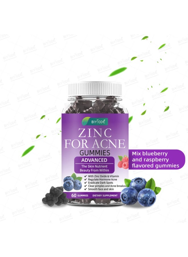 BIYODE Zinc Gummies 60ct | Regulates Hormones, Clears Pimples & Dark Spots, Anti-Acne & Skin Brightening | Blueberry & Raspberry Natural Flavor, Vegan Pectin | 2 Gummies Daily BIYODE - Image 1