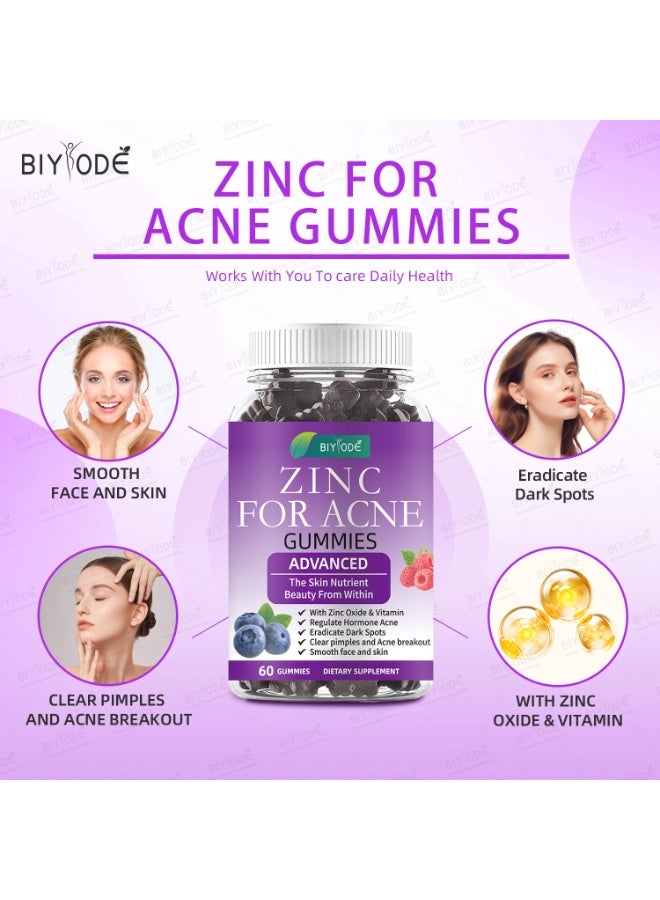 BIYODE Zinc Gummies 60ct | Regulates Hormones, Clears Pimples & Dark Spots, Anti-Acne & Skin Brightening | Blueberry & Raspberry Natural Flavor, Vegan Pectin | 2 Gummies Daily BIYODE - Image 5