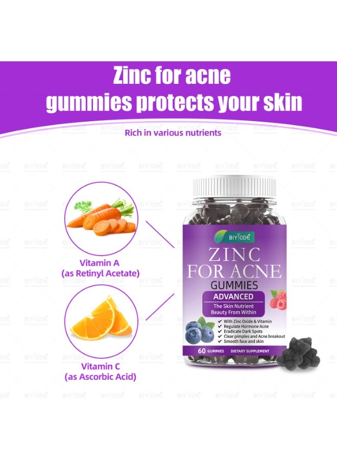 BIYODE Zinc Gummies 60ct | Regulates Hormones, Clears Pimples & Dark Spots, Anti-Acne & Skin Brightening | Blueberry & Raspberry Natural Flavor, Vegan Pectin | 2 Gummies Daily BIYODE - Image 4