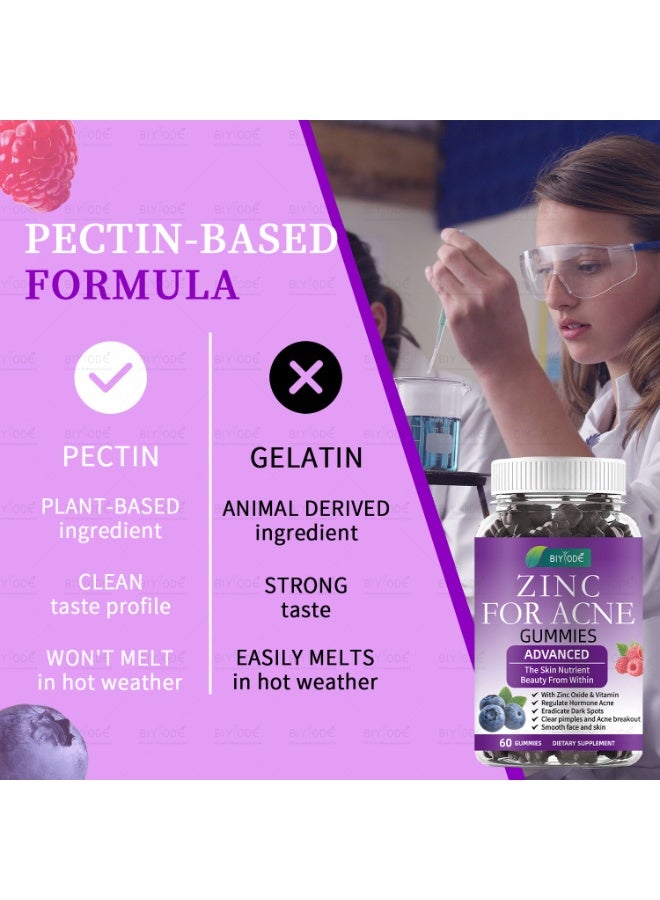 BIYODE Zinc Gummies 60ct | Regulates Hormones, Clears Pimples & Dark Spots, Anti-Acne & Skin Brightening | Blueberry & Raspberry Natural Flavor, Vegan Pectin | 2 Gummies Daily BIYODE - Image 2