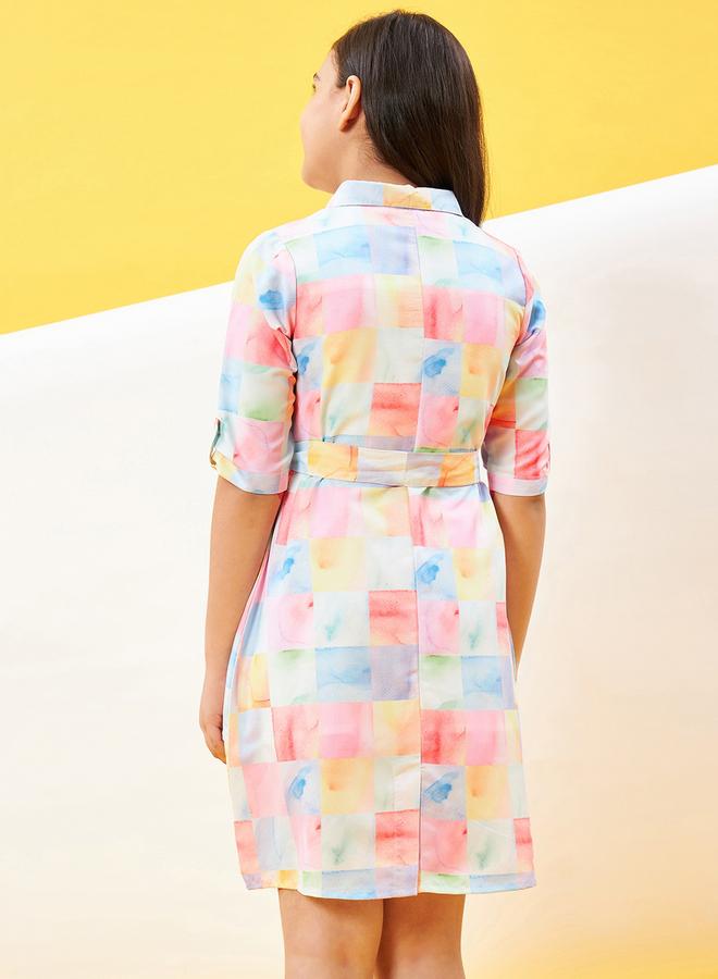 Stylo Bug Girls Checked Printed Shirt Collar Mini Dress - Image 3