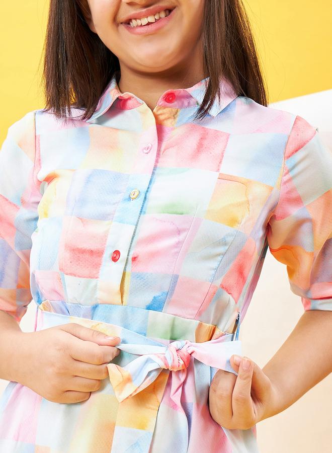 Stylo Bug Girls Checked Printed Shirt Collar Mini Dress - Image 4
