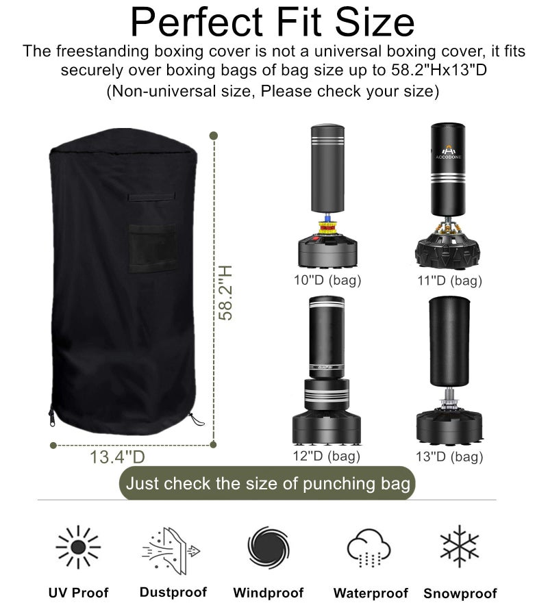 Falezern Freestanding Punching Bag Cover, Falezern Standing Boxing Bag Cover Outdoor Waterproof, Adjustable Thickened Heavy Punching Bag Protective Cover for Freestanding Heavy Bag, Kickboxing Bag. - Image 2