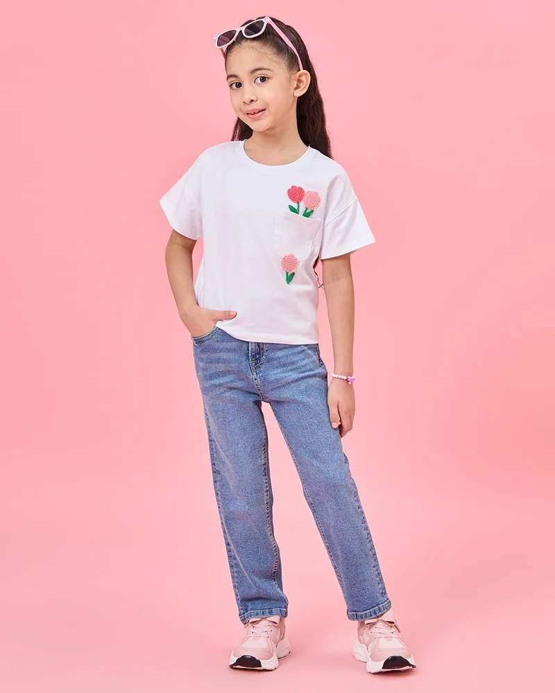 ردتاغ Girls White Printed T-Shirt