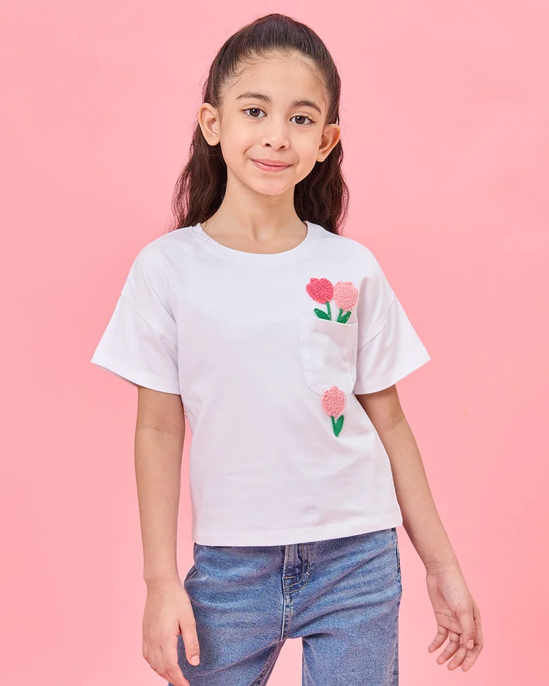 ردتاغ Girls White Printed T-Shirt