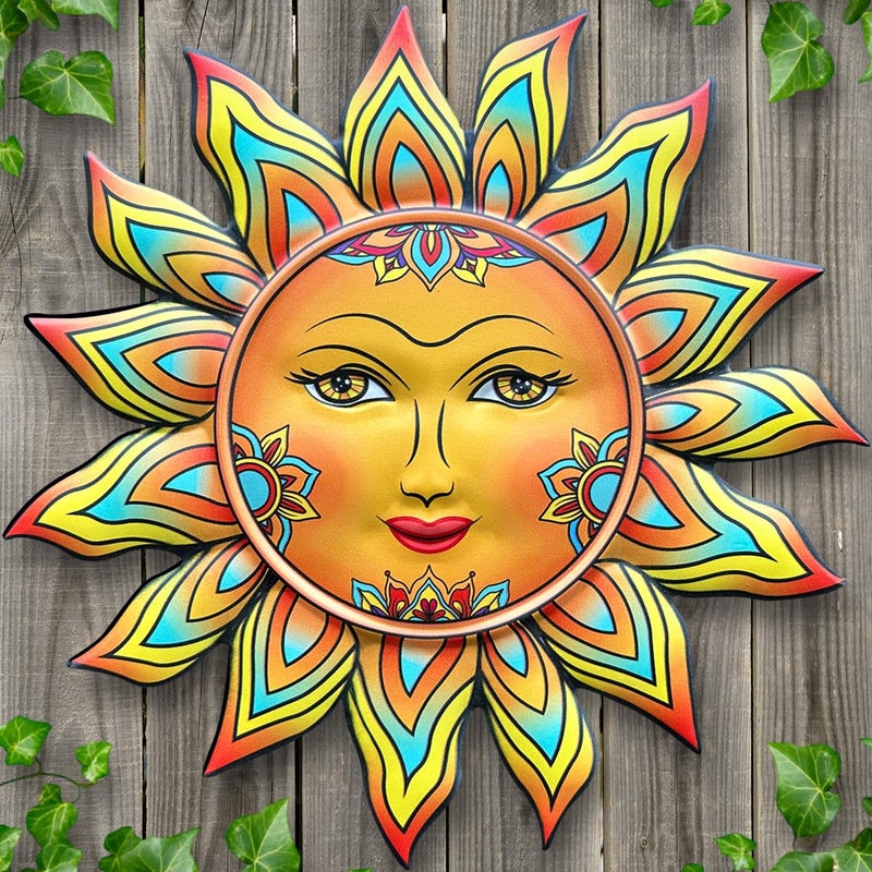 Daogtc Metal Sun Flower Wall Decor - 13 inches Sun Wall Art Hanging Decorations for Outdoor, Home Garden Yard Patio Fence Bedroom Decor, Gifts for Mom Friends - Image 1