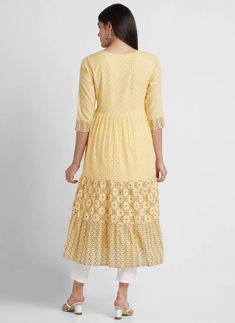 Globus  Globus Women Ethnic Motifs Embroidered Tiered Anarkali Pure Cotton Festive Kurta for Women | Best Price UAE