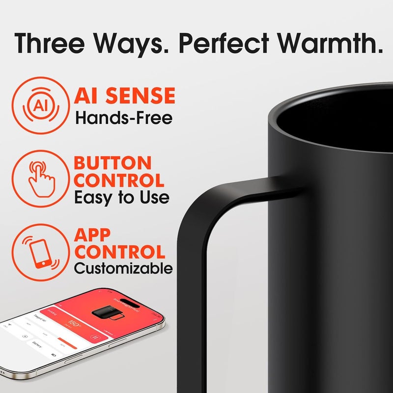 vsitoo S3 Ultra 20oz Self Heating Coffee Mug with Auto-Sensing AI, Large Capacity Rechargeable Smart Mug Warmer 120-150℉, IPX7 Waterproof, Home Office Gift for Women Men - Black - Image 4