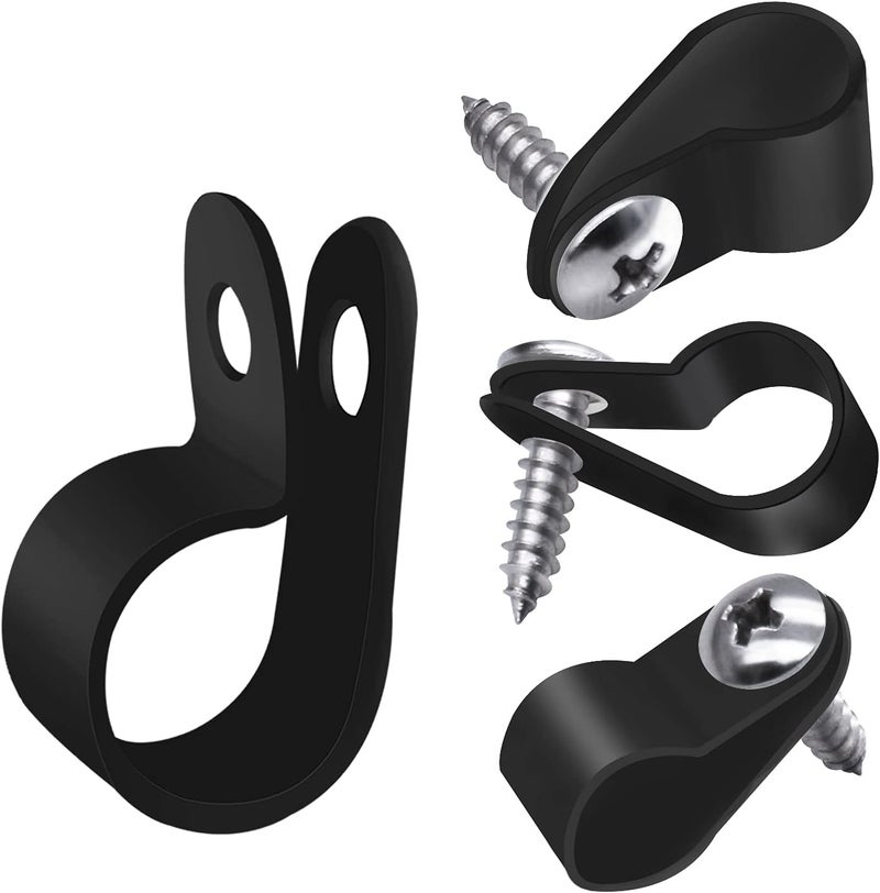 mankk 50PCS 1/2 Inch Rope Light Clips P-Style Mounting Clips Plastic Cable Clamps with Compatible Stainless Steel Pan Head Phillips Screws for Wire Management M-030-BK-LS - Image 1