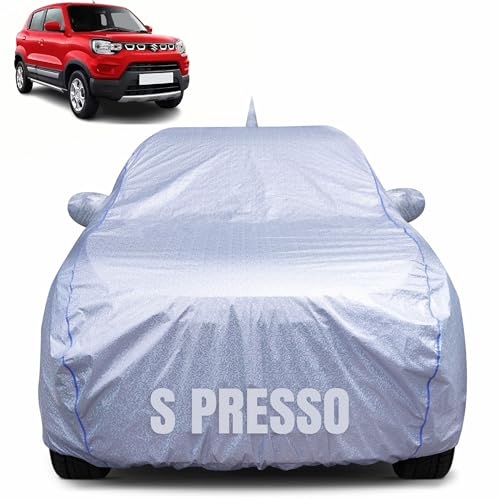 CABIUS 100% Waterproof Car Body Cover for Maruti Suzuki S presso with Mirror Pocket, Heat & UV Resistant, Triple Stitched, Soft Lining, Bottom Elastic & Piping (Silver Reflective) - Image 1
