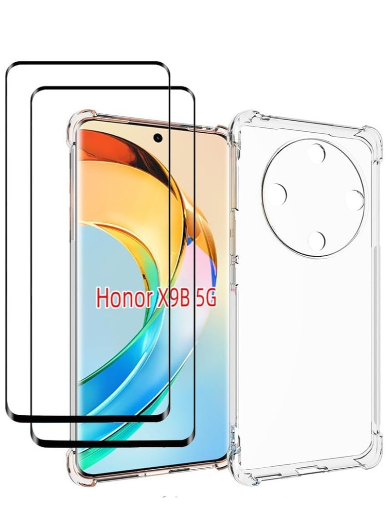 إلترازون Honor X9b 5G Clear Case – Includes 2 Tempered Glass Screen Protectors, Slim Design with Anti-Drop and Anti-Scratch Protection - Image 1
