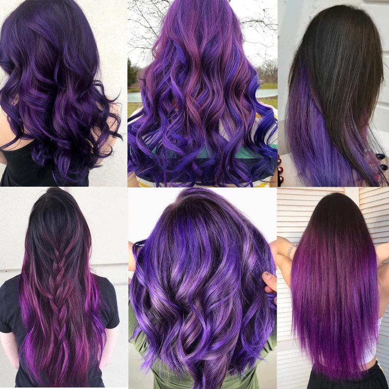 YISIKUNNUO 12PCS Colored Purple Hair Extensions 22 Inch Colorful Clip in Hair Extensions Straight Synthetic Hairpiece for Women Kids Girls Halloween Christmas Cosplay(22inch,Purple) - Image 2