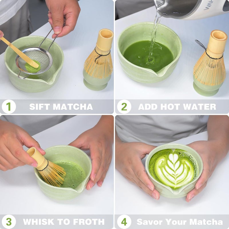 Collabell Matcha Whisk Set, Premium Ceramic Bowl with Spout, Bamboo Whisk, Chasen Holder, Sifter, Scoop, Complete Tea Making Kit for Matcha Lovers, Beginner Starter Set for Lump-Free Matcha Green Tea Gift - Image 5