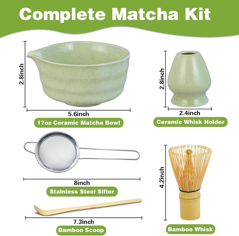 Collabell Matcha Whisk Set, Premium Ceramic Bowl with Spout, Bamboo Whisk, Chasen Holder, Sifter, Scoop, Complete Tea Making Kit for Matcha Lovers, Beginner Starter Set for Lump-Free Matcha Green Tea Gift - Image 4