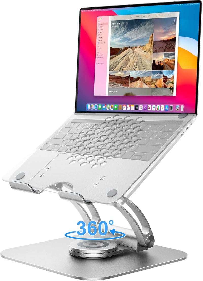 Adjustable Laptop Stand for Desk with 360° Rotating Base - Ergonomic Aluminum Riser for Laptops 10-16" (Silver) - Image 1