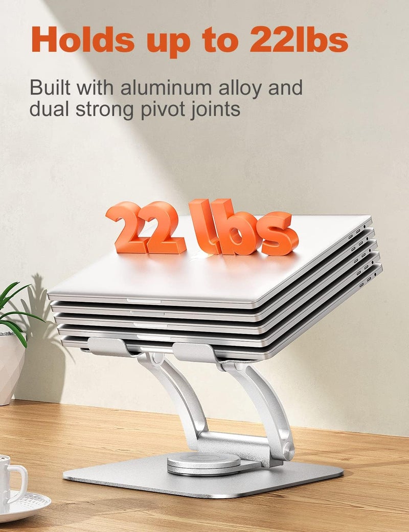 Adjustable Laptop Stand for Desk with 360° Rotating Base - Ergonomic Aluminum Riser for Laptops 10-16" (Silver) - Image 5