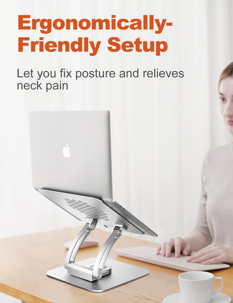 Adjustable Laptop Stand for Desk with 360° Rotating Base - Ergonomic Aluminum Riser for Laptops 10-16" (Silver) - Image 3