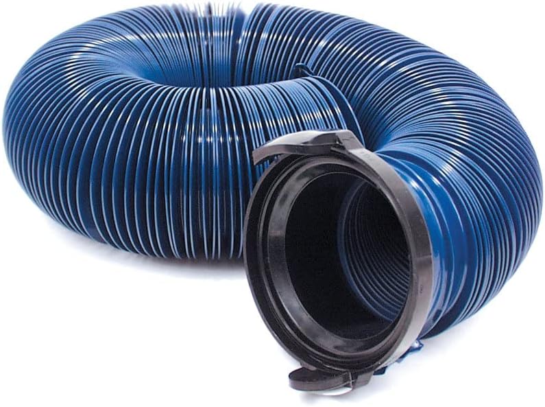 D04-0120PB 10' Standard Quick Drain RV Hose with 3" Straight Hose Adapter, Blue