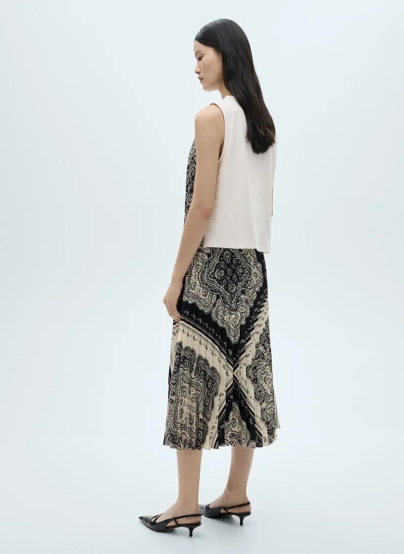 مانجو Paisley-Print Pleated Skirt