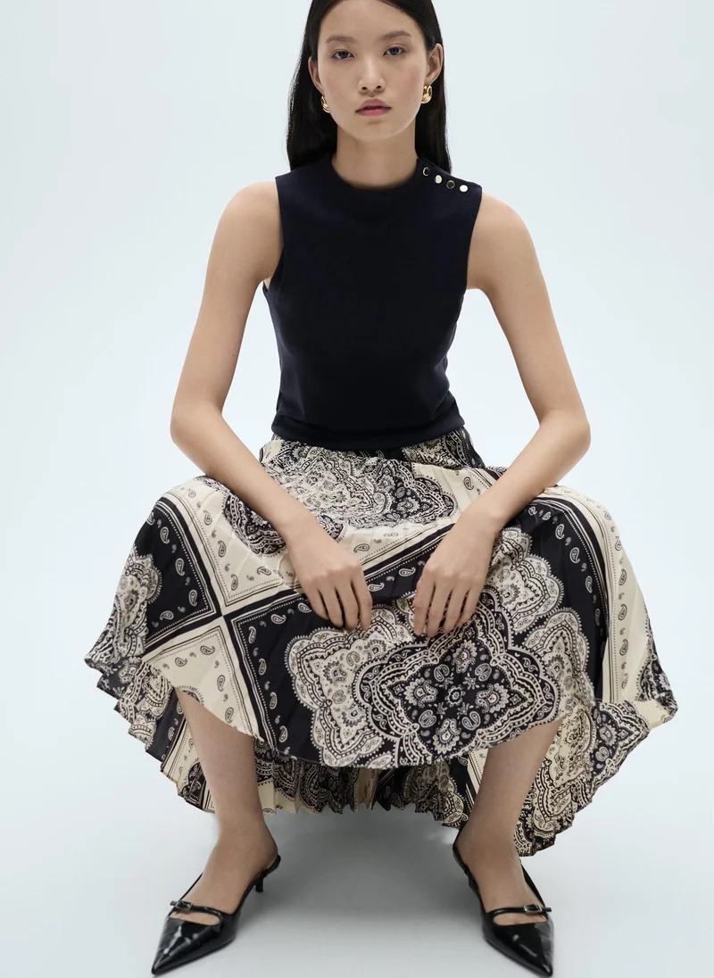 MANGO Paisley-Print Pleated Skirt