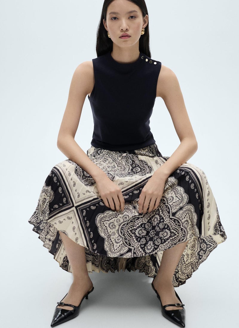 MANGO Paisley-Print Pleated Skirt  - Image 3