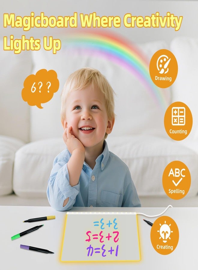 Lumiboard Light up Coloring Board for Kids with 7 Color Markers, 4 Modes & 13.7"X10", rewritable Acrylic Message Board, Hanging Chain, menu Board with Colors - Image 4