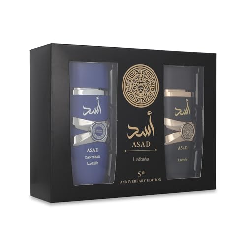 Lattafa Asad 5th Anniversary Edition Spicy Woody Amber Sweet 2 Piece Eau de Parfum Gift Set for Men Asad Asad Zanzibar 2 34 Ounce 100 ml Sprays - Image 3