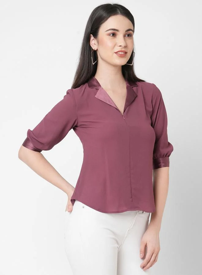 ميش توب بأكمام مكشكشة وياقة ساتان متباينة من ستايلي