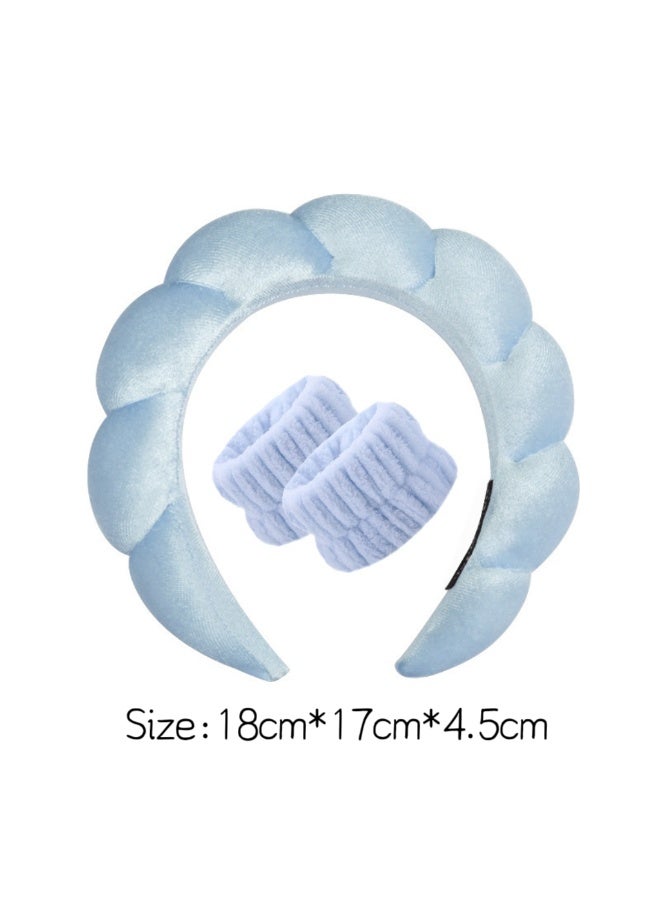 Spa Headband For Washing Face Sponge Make Up Skincare Headband Bubble Hairband -blue - Image 2