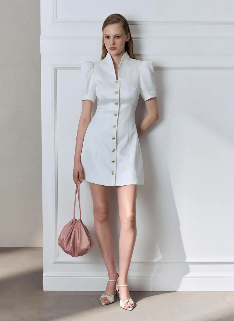 Smooth fabric mini dress with voluminous sleeves