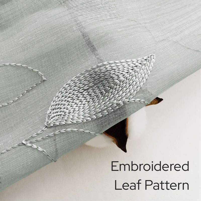 HOMEIDEAS Sage Green Sheer Kitchen Curtains 30 X 36 Inch Length 2 Panels Embroidered Leaf Pattern Short Curtains for Small Window Valance Tiers - Image 3