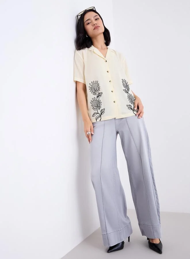 Styli Styli Women Pintuck Detail Wide Leg Jeans