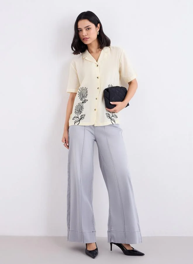 Styli Styli Women Pintuck Detail Wide Leg Jeans